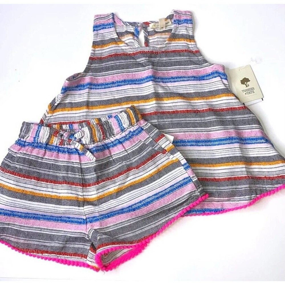 Tucker + Tate Short Set Girls Size 4 Grey Multi Stripe 2 PC NWT *